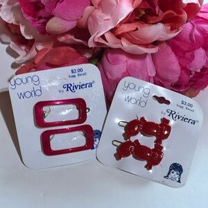 Young World Barrettes Set of Two new old Stock 1980s Girls Plastic Barrettes